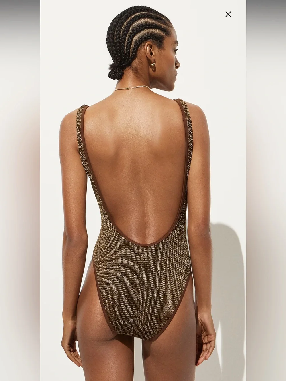 J.Crew Claudia Metallic Scrunchie One-Piece Swimsuit in dark twig brown 14